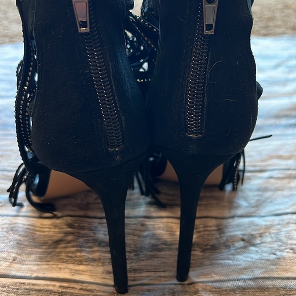 Steve Madden Black Suede Stilettos with 3 Tiers of Stone Covered Fringe 8.5 - Picture 7 of 10